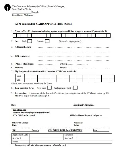 sbi atm form