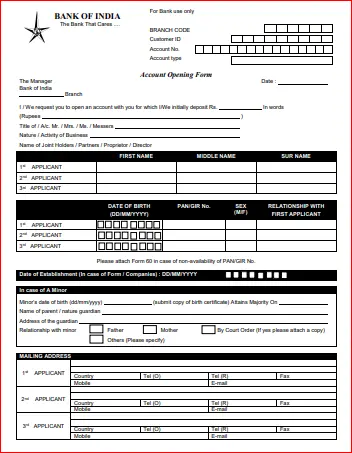 BOI Account Opening Form
